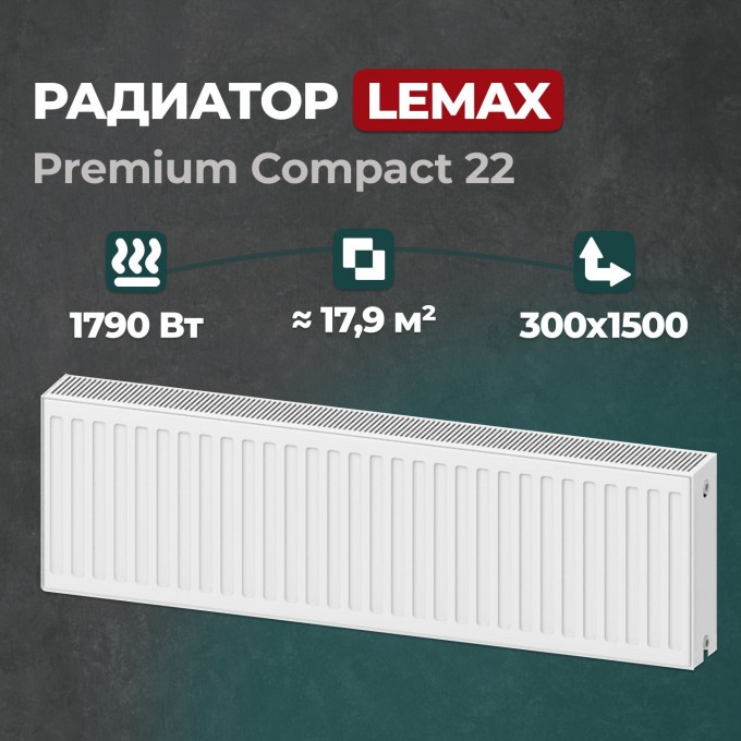 Стальной панельный радиатор Lemax Premium Compact 22 300 1500 () 121498