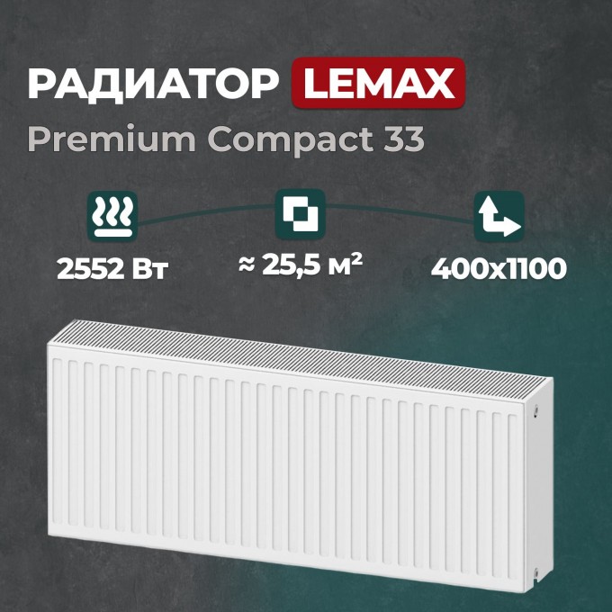 Стальной панельный радиатор Lemax Premium Compact 33 400 1100 () 147606